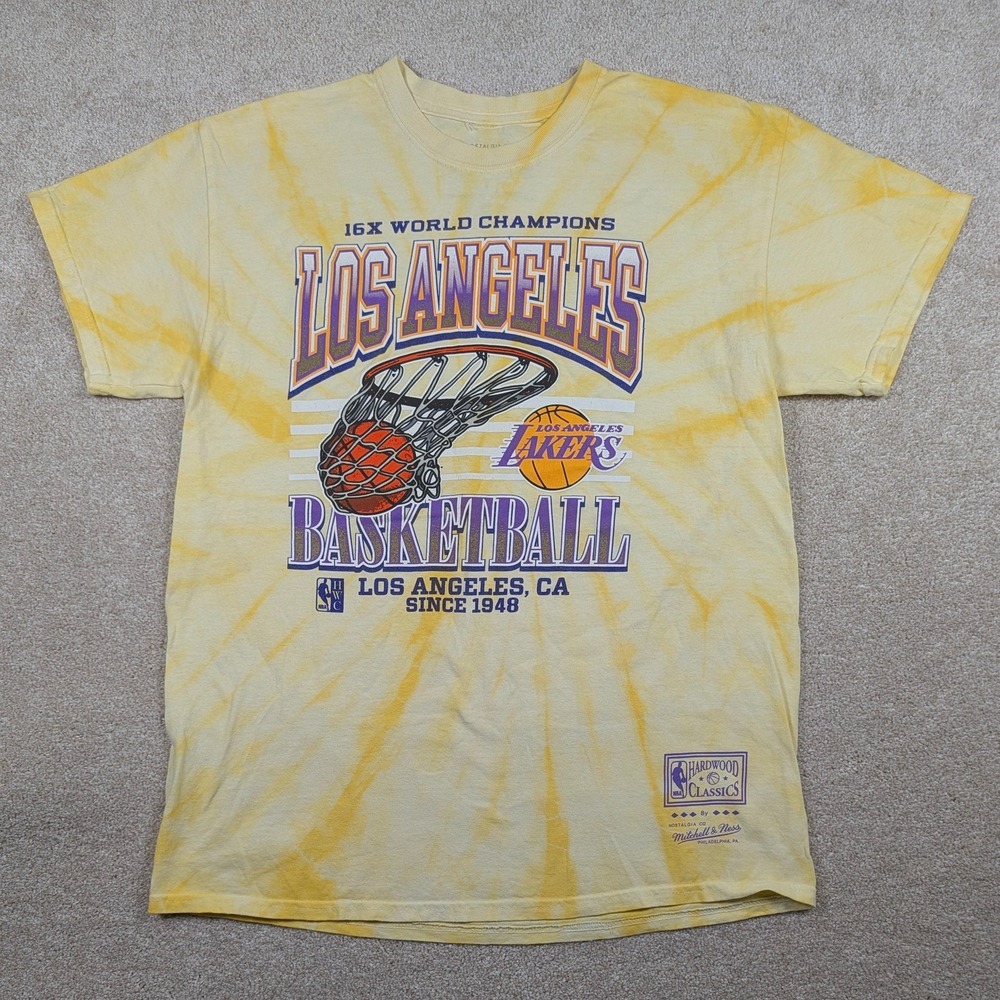 Los Angeles Lakers Shirt‎ Mens Large Yellow NBA Basketball Mitchell Ness Tie Dye